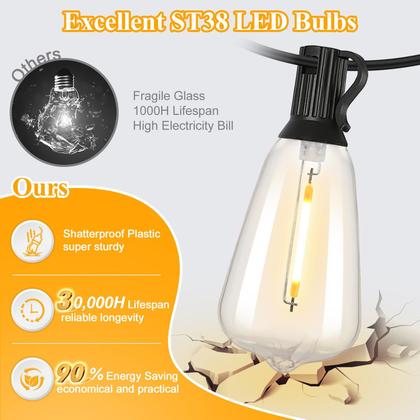 Imagem de Luzes de corda LED para exteriores Brightever 100FT com 52 lâmpadas