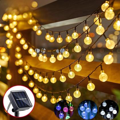 Imagem de Luzes de Corda LED Solar com Cristais - 60 LEDs, 8 Modos, IP65 - Decoração de Natal