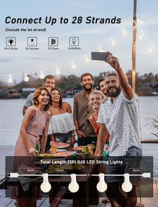 Imagem de Luzes de corda SUNSGNE G40 LED branco fosco 25m 27 lâmpadas