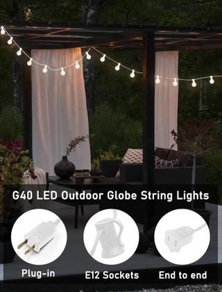 Imagem de Luzes de corda SUNSGNE G40 LED branco fosco 25m 27 lâmpadas