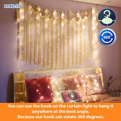 Imagem de Luzes de Cortina HXWEIYE 300 LED - 3x3m - Branco Quente - Com Controle Remoto USB
