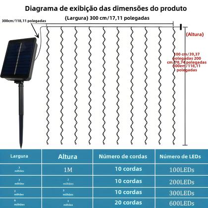 Imagem de Luzes de Cortina LED Solar com 8 Modos - Decoração para Festas e Natal