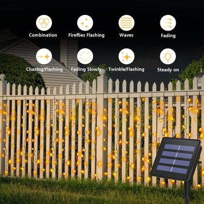 Imagem de Luzes de cortina solar DBFAIRY 300 LED 6m x 1m impermeáveis brancas quentes