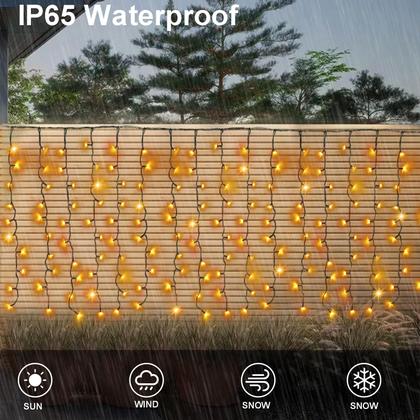 Imagem de Luzes de cortina solar DBFAIRY 300 LED 6m x 1m impermeáveis brancas quentes