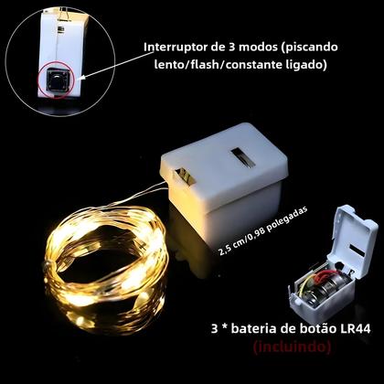 Imagem de Luzes de Fada LED com Fio de Cobre - 20 Unidades, 3 Modos e Alimentação por Bateria