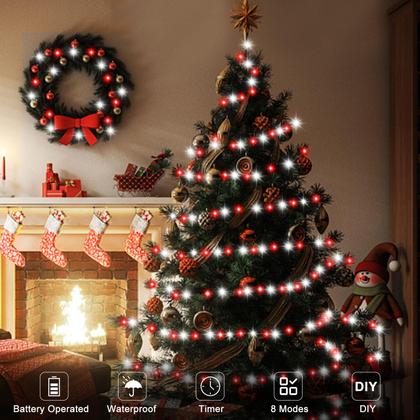 Imagem de Luzes de Natal DealBeta, pacote com 4, 16,4 pés e 50 LED, vermelho e branco