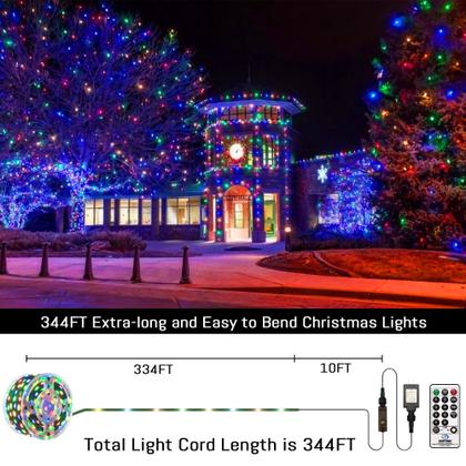 Imagem de Luzes de Natal Externas com 1000 LEDs - 344FT - Impermeáveis com Controle Remoto e Temporizador