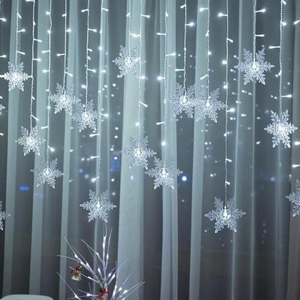 Imagem de Luzes de Natal LED à Prova D'Água 3,2m - Cortina de Fadas com Flocos de Neve Piscantes