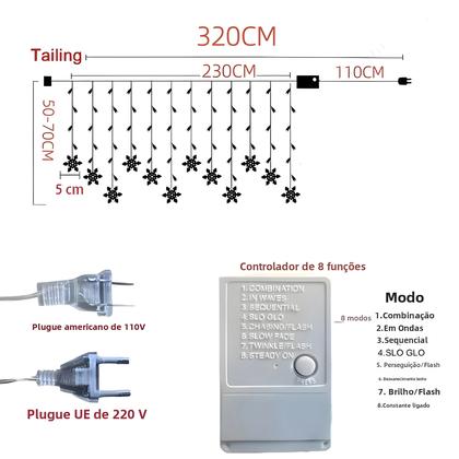 Imagem de Luzes de Natal LED à Prova D'Água 3,2m - Cortina de Fadas com Flocos de Neve Piscantes