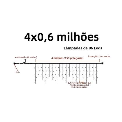 Imagem de Luzes De Natal LED Em Cortina Para Exterior, Luzes Decorativas De Casamento De 4Mx0.6M Com Plugue EU