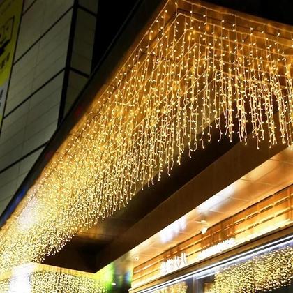 Imagem de Luzes De Natal LED Em Cortina Para Exterior, Luzes Decorativas De Casamento De 4Mx0.6M Com Plugue EU