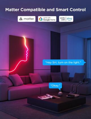 Imagem de Luzes de néon Govee, luz de corda de néon RGBIC 2 funciona com Matter, Alexa, Google Assistant, luzes de faixa de néon DIY personalizadas para decoraç