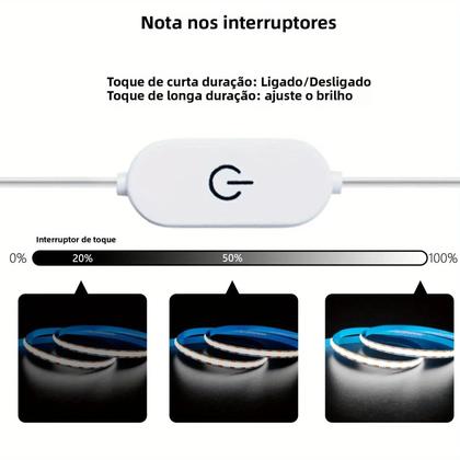 Imagem de Luzes de Tira LED COB Reguláveis com Sensor de Toque - 5V USB - Fita Flexível para TV e Espelho