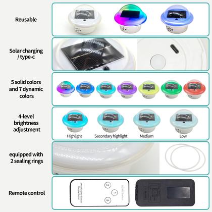 Imagem de Luzes flutuantes de piscina Gudapin RGB Color Changing 4PC Solar