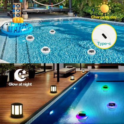 Imagem de Luzes flutuantes de piscina Gudapin RGB Color Changing 4PC Solar