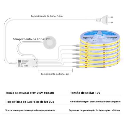 Imagem de Luzes LED COB Dimmable 12V Com Sensor De Movimento E Interruptor Touch Para Armário De Cozinha E