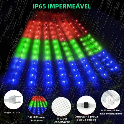 Imagem de Luzes LED para Chuva de Meteoros - 8 Tubos para Decoração de Jardim de Natal
