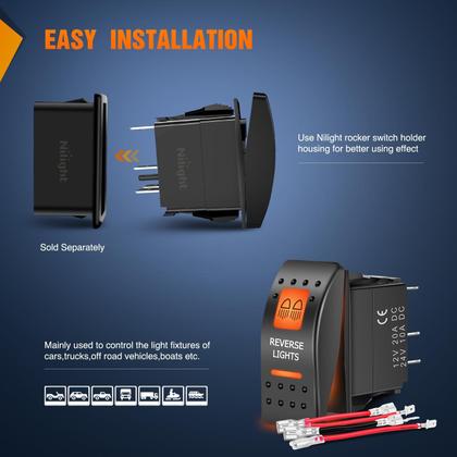 Imagem de Luzes reversas Rocker Switch Nilight UTV 12V 24V 5 PIN SPST
