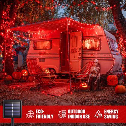 Imagem de Luzes solares de corda JMEXSUSS 200 LED vermelhas 8 modos à prova d'água