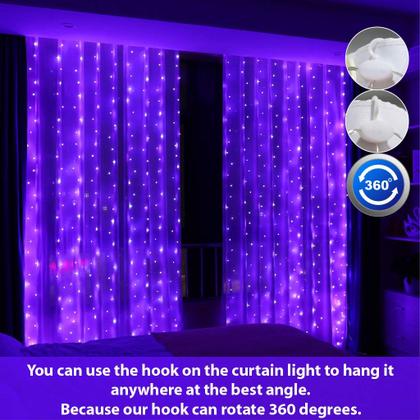 Imagem de Luzes suspensas de cortina HXWEIYE 300LED roxas com controle remoto de 3x3m