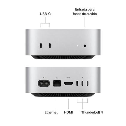 Imagem de Mac mini Apple Chip M4, CPU de 10 Núcleos, GPU de 10 Núcleos, Neural Engine de 16 Núcleos, Memória 16GB, SSD de 256GB, Prata - MU9D3BZ/A
