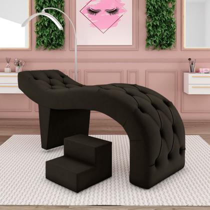 Imagem de Maca de Estética para Massagem Cílios Fixa Lash Estofada com Escada Veludo Marrom G83 - Gran Belo