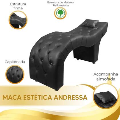 Imagem de Maca Estofada para Clínica de Estética Facial com Capitonê Andressa Preto Material Sintético Shop das Cabeceiras