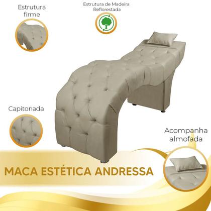 Imagem de Maca Estofada para Clínica de Estética Facial com Capitonê Andressa Suede Bege Shop das Cabeceiras