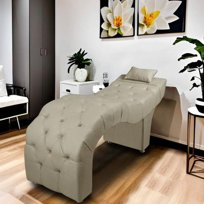 Imagem de Maca Estofada para Clínica de Estética Facial com Capitonê Andressa Suede Bege Shop das Cabeceiras