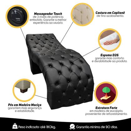 Imagem de Maca Extensão De Cílios e Sobrancelhas com Massagem + Cadeira Mocho material sintético Preto SOFA STORE