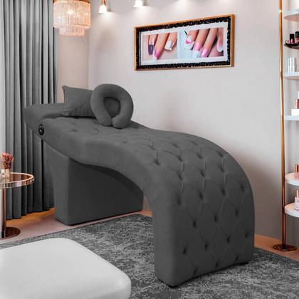 Imagem de Maca Lash Designer Cilios Luxo Estofada com Massagem Bouclê Cinza Grafite