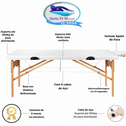 Imagem de Maca Portátil Pro 300Kg Madeira com Cabo de Aço Dobrável Apoio cabeça Ajuste Maleta Massagem Estética Depilação Mesa Luxo Cílios Terapêutica Lash desi
