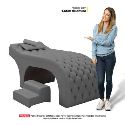 Imagem de Maca Salão de Beleza Para Esteticista Charme e Puff Escada Estofada 190x60cm Suede - Desk Design