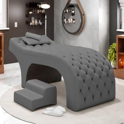 Imagem de Maca Salão de Beleza Para Esteticista Charme e Puff Escada Estofada 190x60cm Suede - Desk Design