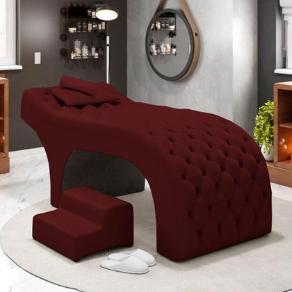 Imagem de Maca Salão de Beleza Para Esteticista Charme e Puff Escada Estofada 190x60cm Suede - Desk Design