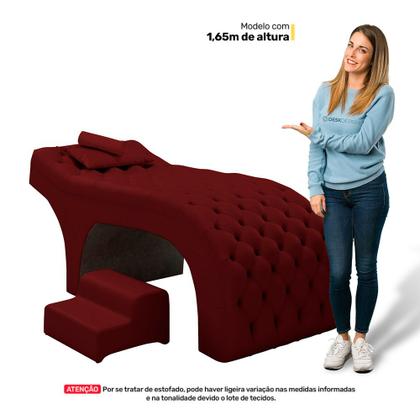 Imagem de Maca Salão de Beleza Para Esteticista Charme e Puff Escada Estofada 190x60cm Suede - Desk Design
