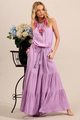 Imagem de Macacão Amplo Pantalona Com Túnel De Regulagem Na Cintura Lilás Yacamim O3