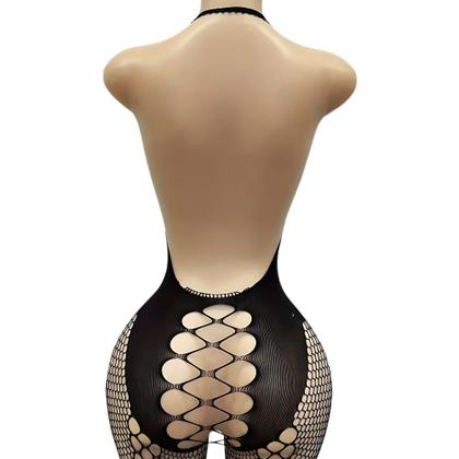 Imagem de Macacão Arrastão Transparente com Decote Profundo e Vazados Tamanho Único