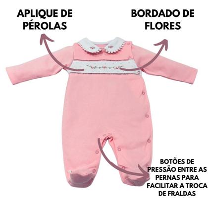 Imagem de Macacão Bebê Com Bordado Em Flores E Detalhes De Pérolas
