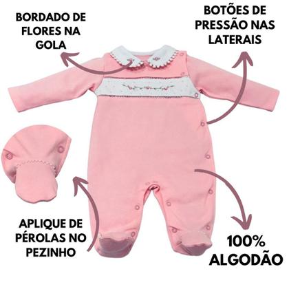 Imagem de Macacão Bebê Com Bordado Em Flores E Detalhes De Pérolas