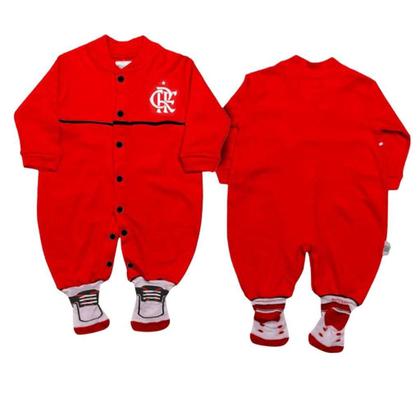 Imagem de Macacão Bebê Flamengo Longo Vermelho Chuteira Oficial