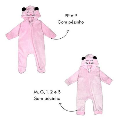 Imagem de Macacão Bebê Infantil Fofo Pelúcia Ursinho Inverno Quentinho