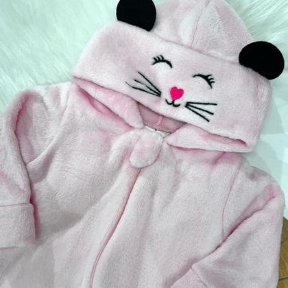 Imagem de Macacão Bebê Infantil Fofo Pelúcia Ursinho Inverno Quentinho