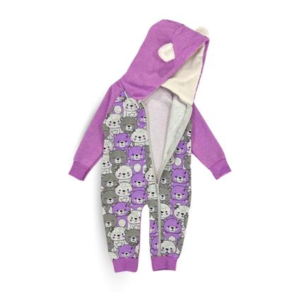 Imagem de Macacão Bebê Inverno Menina Ursinho com zíper e touca peluciada tamanho P ao G