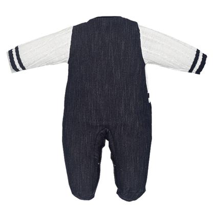 Imagem de Macacão Bebê Longo Casaco Tricô Tranças e Jeans Escuro Upi Uli