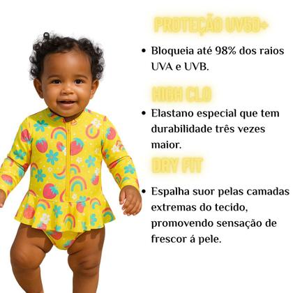 Imagem de Macacão Bebê Maio Proteção Solar com Chapéu com Proteção de Nuca roupa de Praia Piscina
