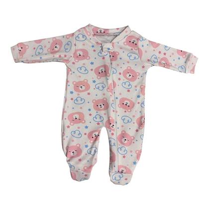 Imagem de Macacão Bebê Menina Malha Zíper Algodão Rosa Pijaminha