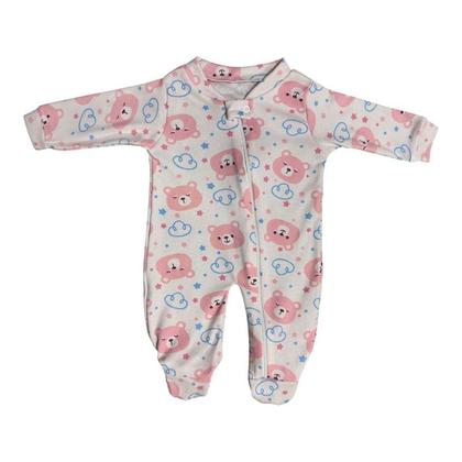 Imagem de Macacão Bebê Menina Malha Zíper Algodão Rosa Pijaminha