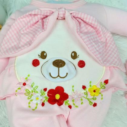 Imagem de Macacão Bebê Menina Maria com Tiara  Bordado Coelhinha e Flores