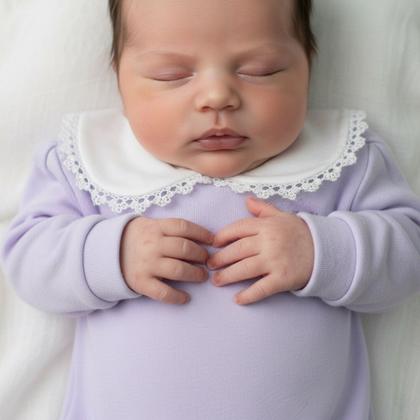 Imagem de Macacão Bebê Menina Recém Nascido 100% Algodão Premium Bordado Violeta